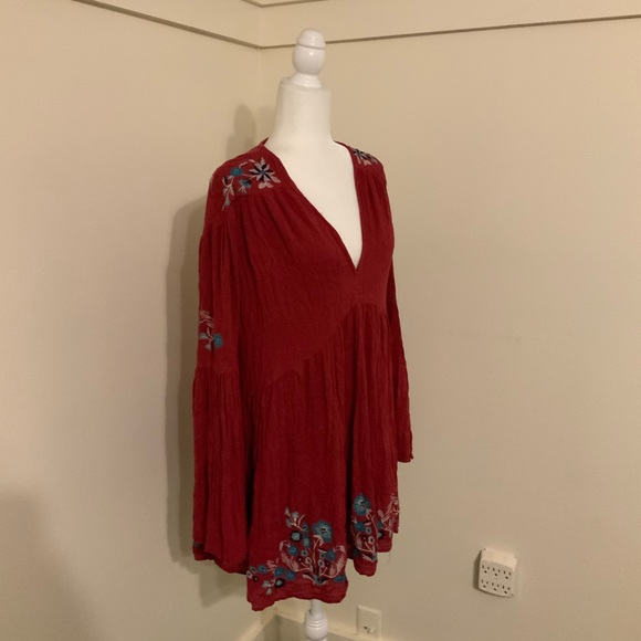 Free People S Red Te Amo Boho Floral Embroidered Flowy Dress - Picture 10 of 16